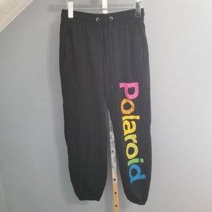 ISO Polaroid High Rise Fleece Joggers Sweatpants Black small/med